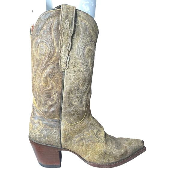 Dan Post Shoes - Dan Post Women’s El Paso Brown Distressed Embossed Cowgirl Boots Size US 7 M